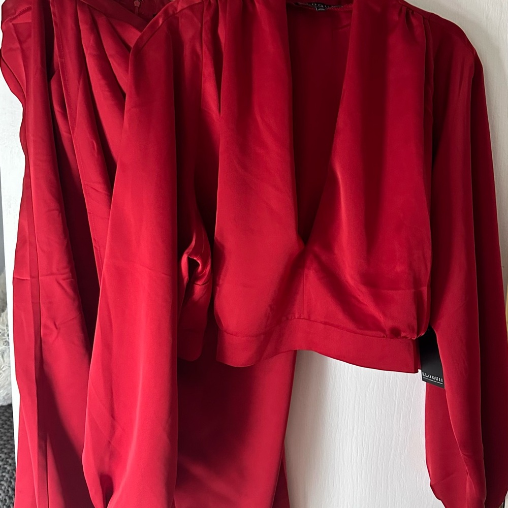 ELOQUII Satin Crop Top & Draped Skirt NWT